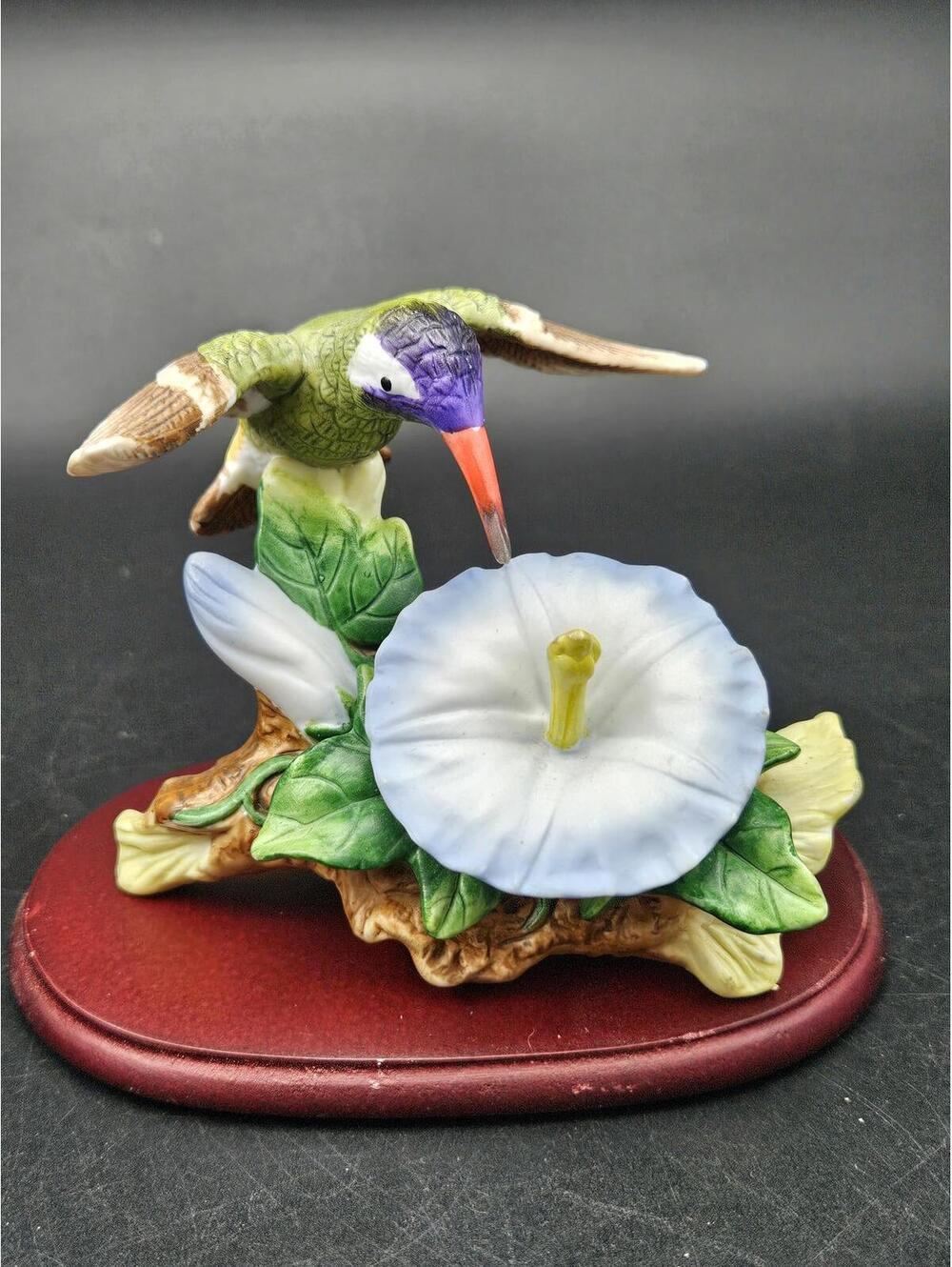 Vintage Avon Ruby-throated Hummingbird & Morning Glories Porcelain Figurine Base